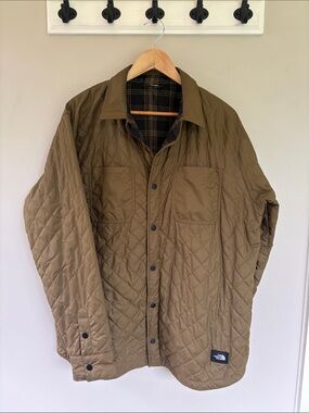 The North Face Quilted Olive Brown Lightweight Shirt Jacket